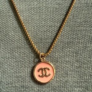 Gold and Pink Round Pendant Necklace